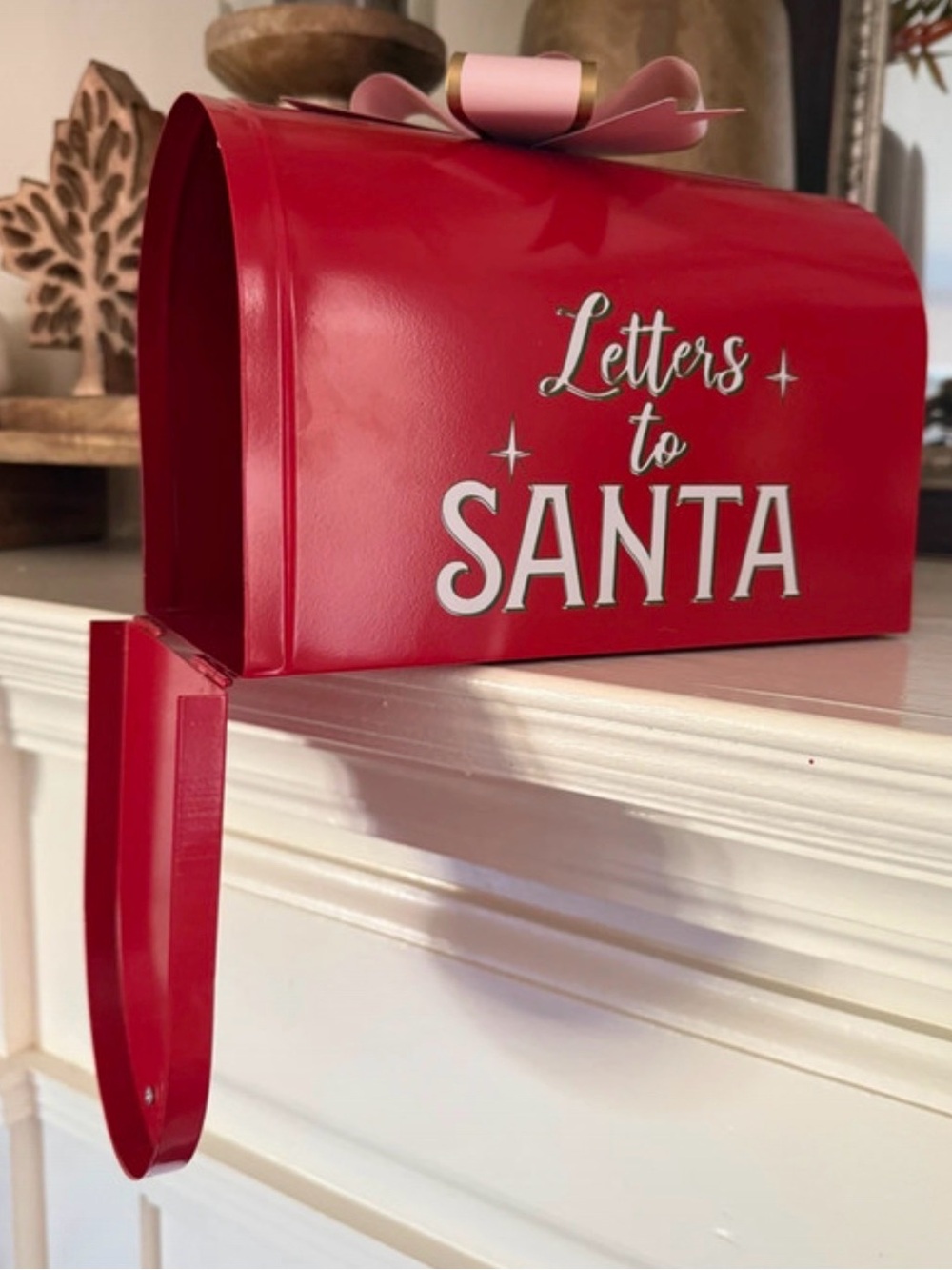 New Red Christmas tin letters to Santa mailbox pink bow candyland